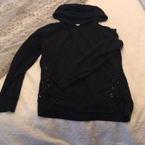 Black Hooded Sweatshirt w/ Lace Up Sides